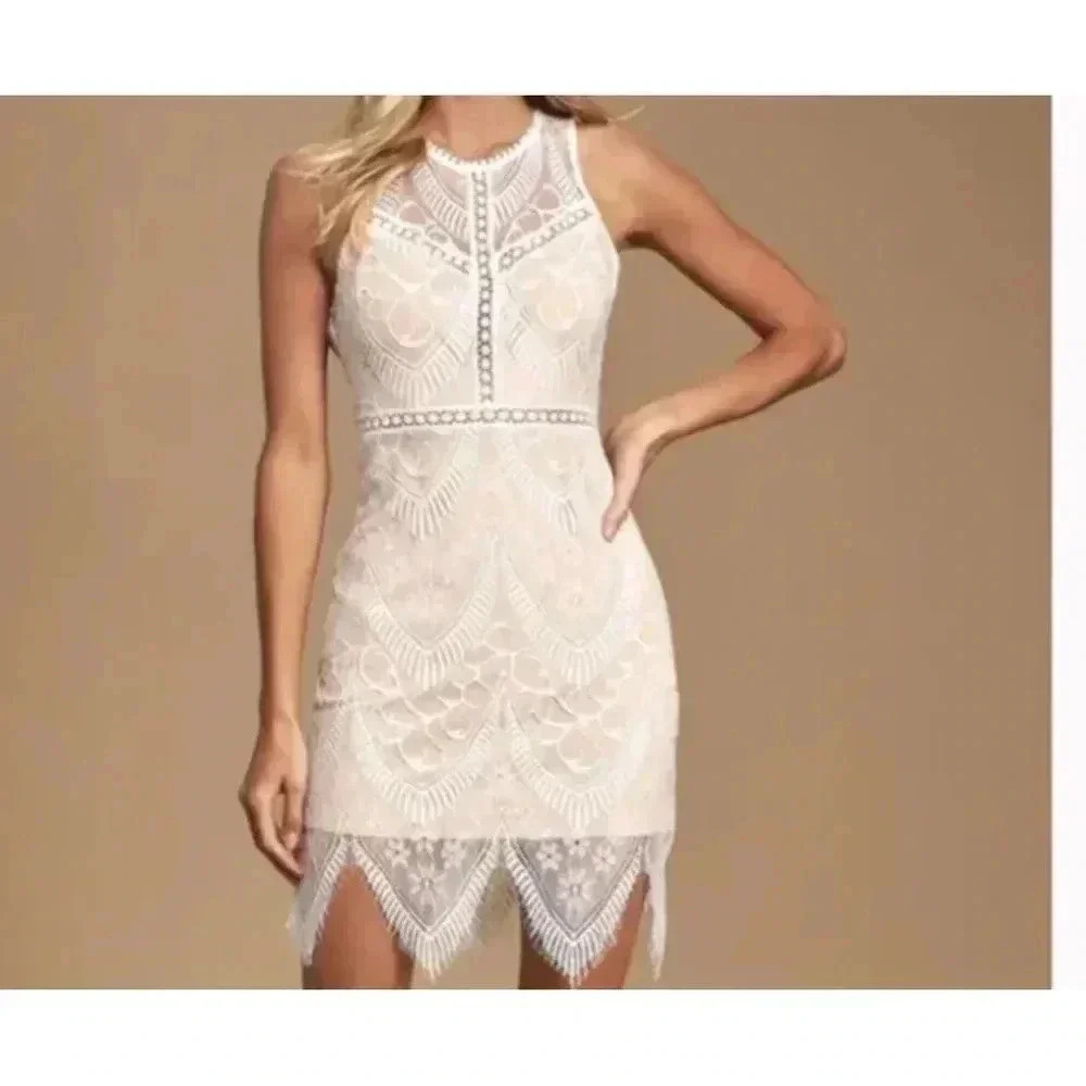 Lulus Lush Serious Love White Lace Bodycon Dress Size Xs